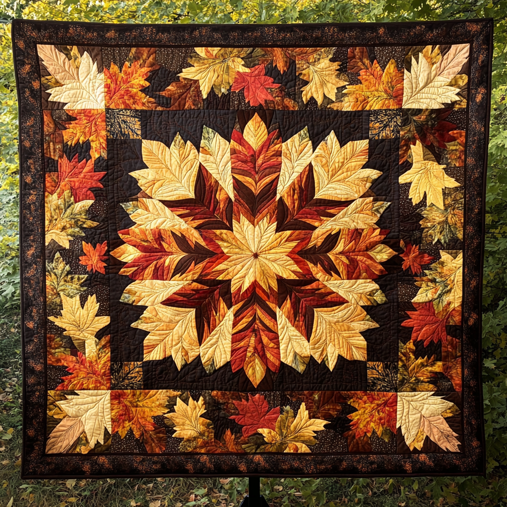 Crimson Fall Breeze Quilted Blanket