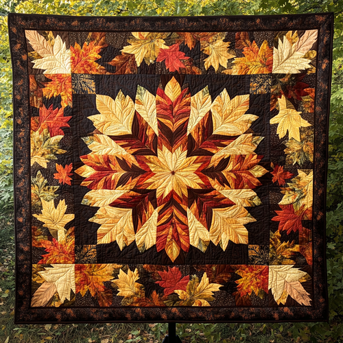 Crimson Fall Breeze Quilted Blanket