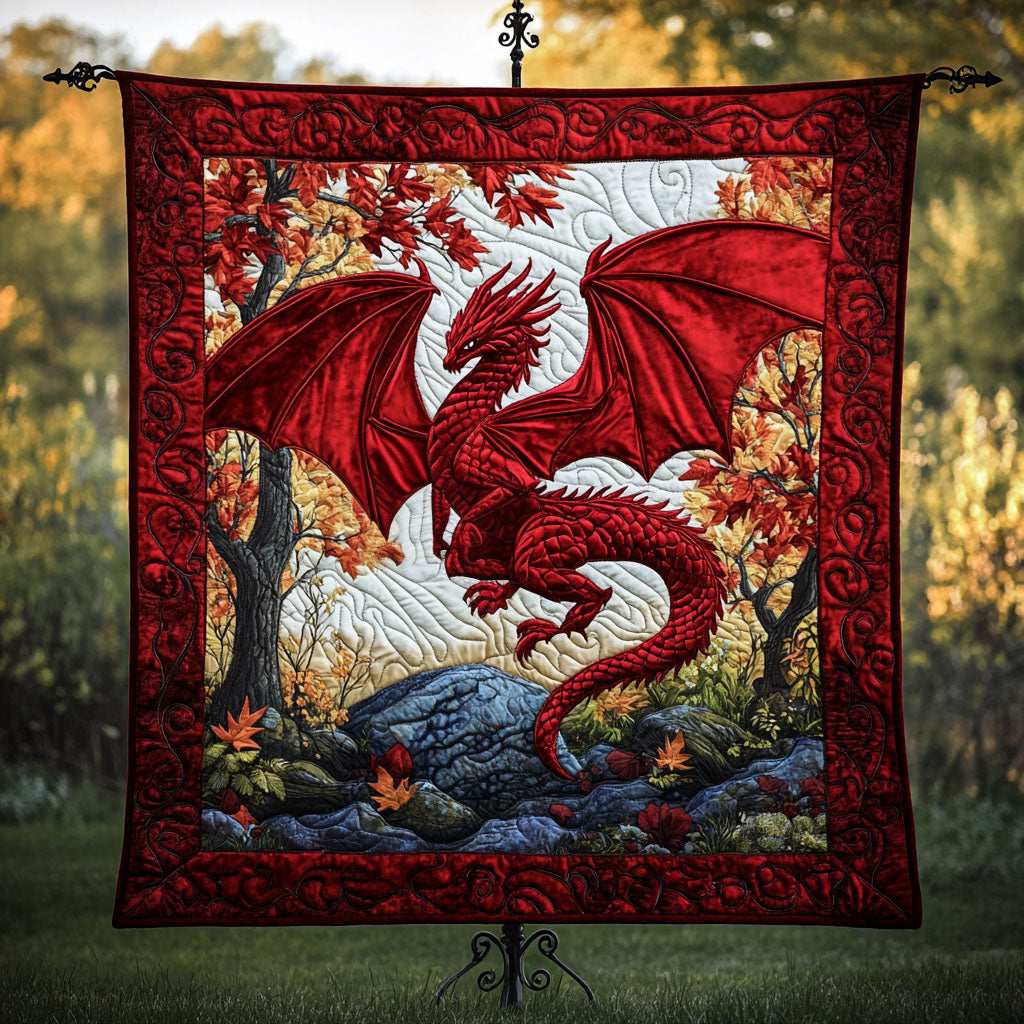 Crimson Flame Quilted Blanket
