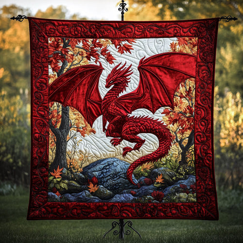 Crimson Flame Quilted Blanket