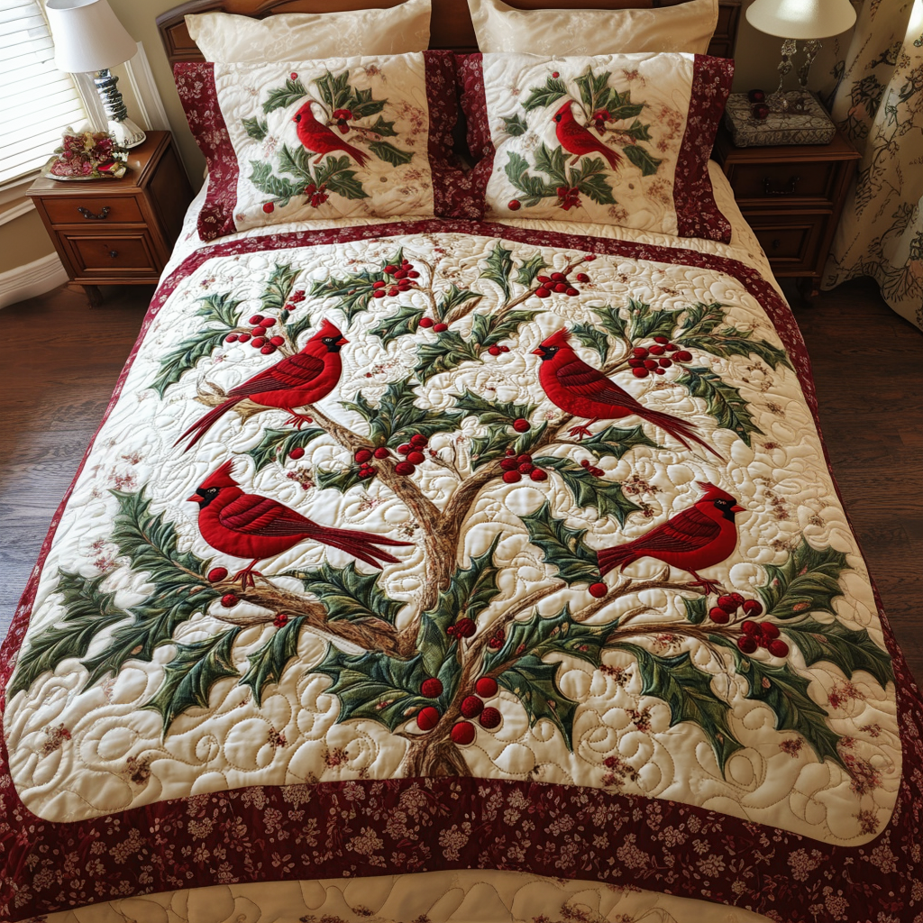 Crimson Glow 3-Piece Quilted Bedding Set