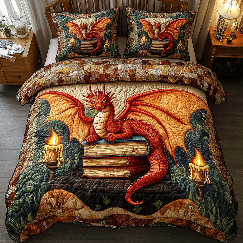 Crimson Inferno 3-Piece Quilted Bedding Set