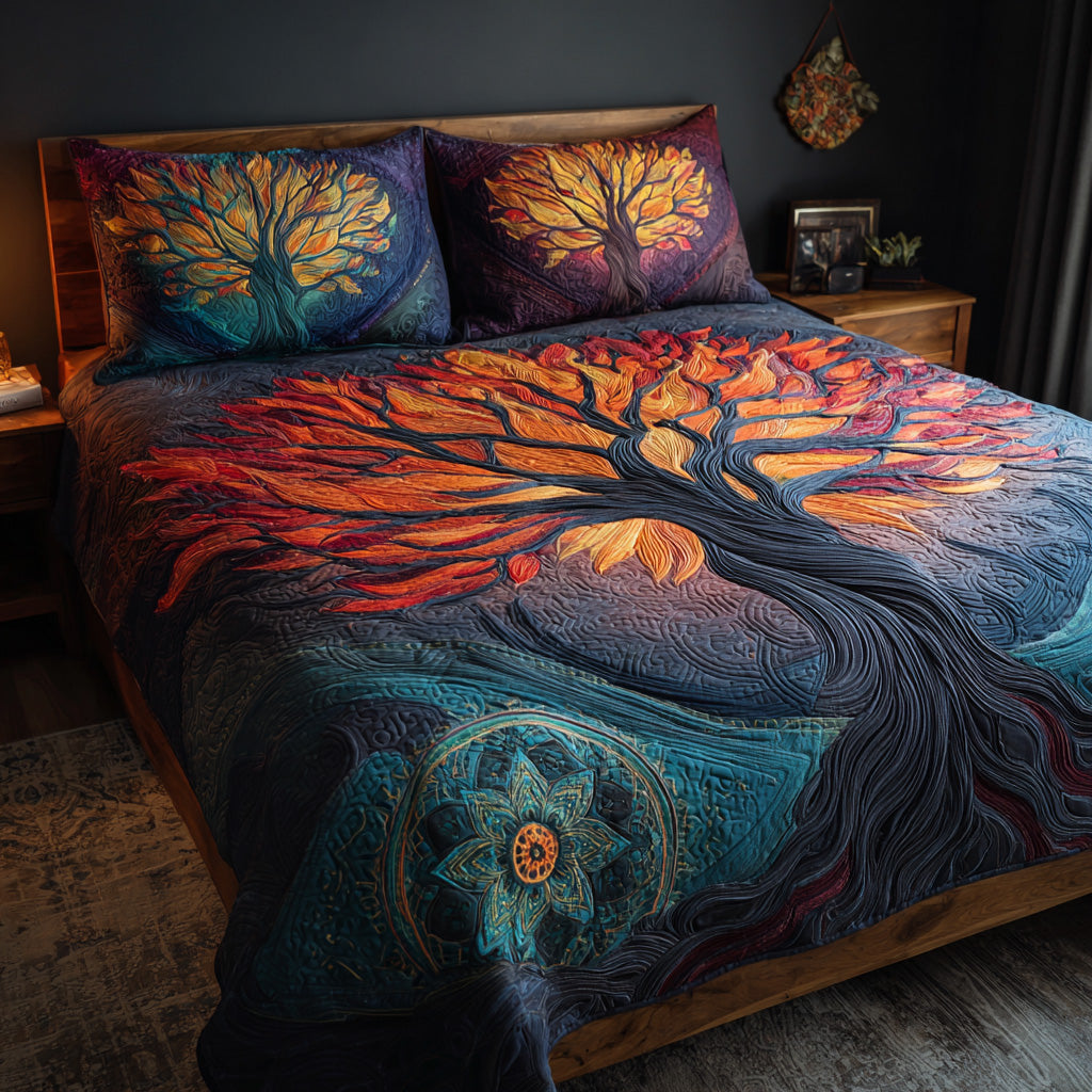 Crimson Roots 3-Piece Quilted Bedding Set