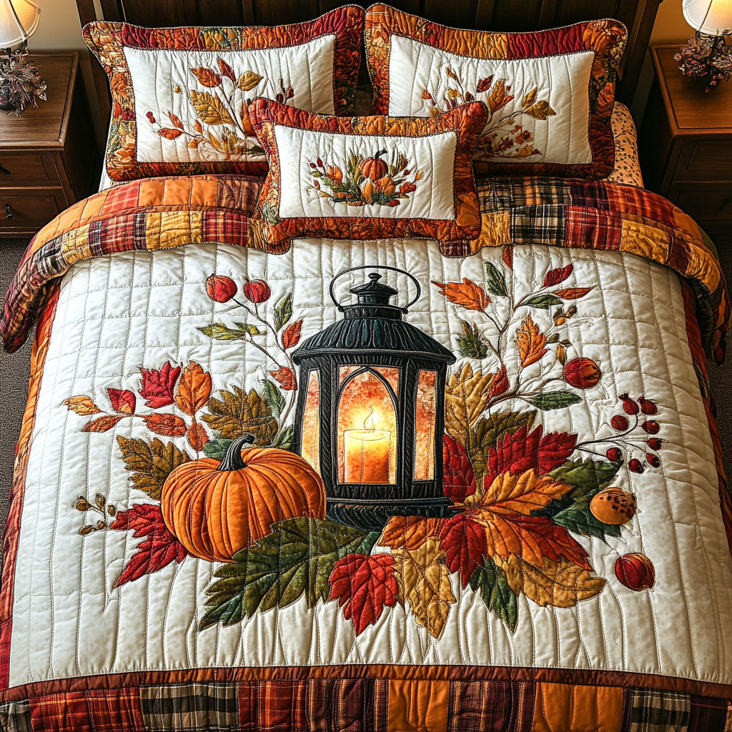 Crisp Leaves and Candles 3-Piece Quilted Bedding Set
