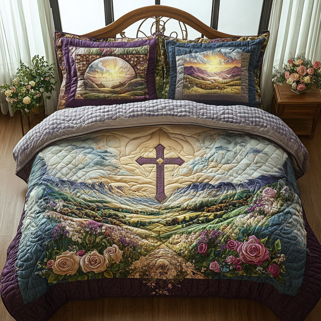 Cross of Light and Love 3-Piece Quilted Bedding Set