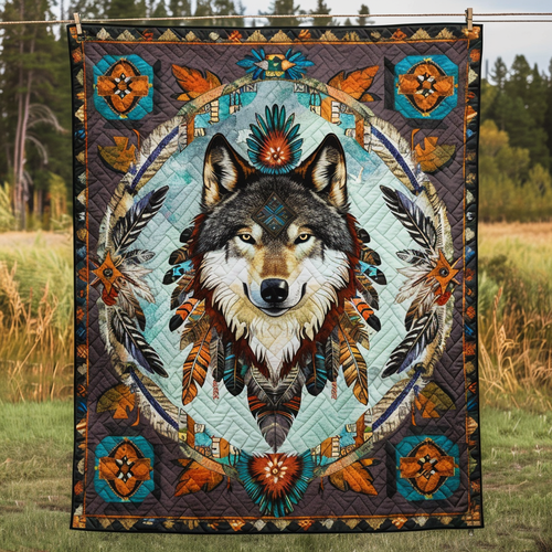 Cultural Wolf Quilted Blanket