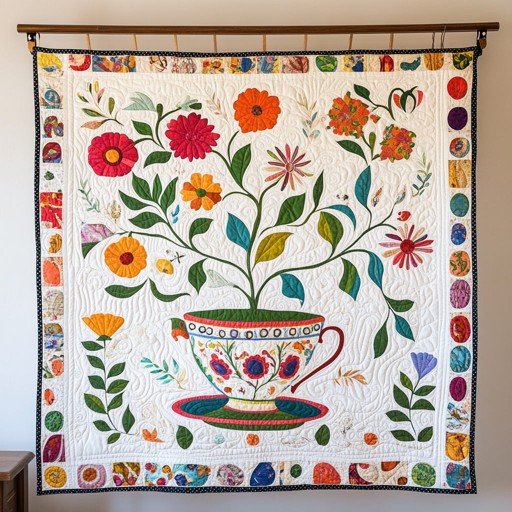 Cup Blossom Quilted Blanket