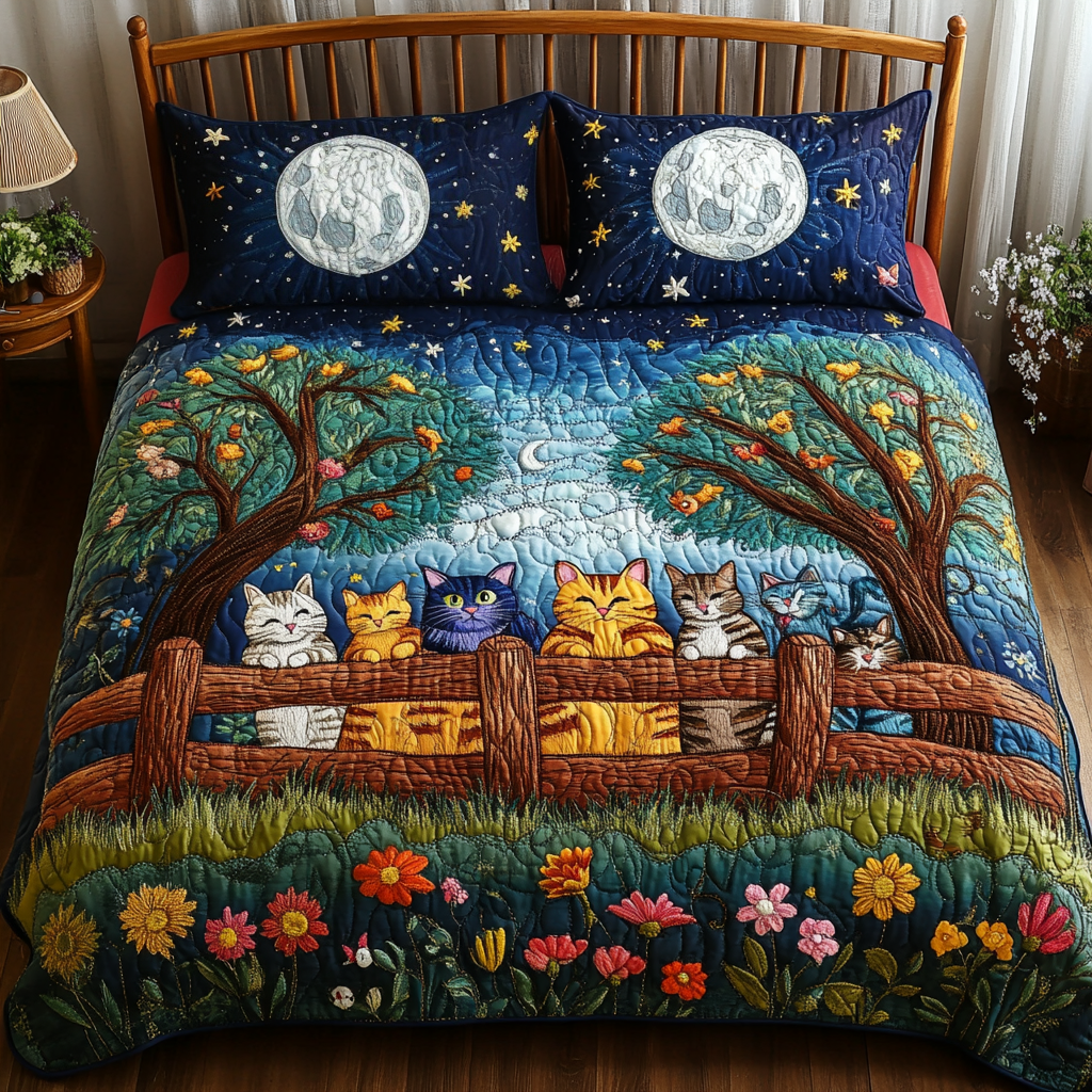 Curious Cat 3-Piece Quilted Bedding Set