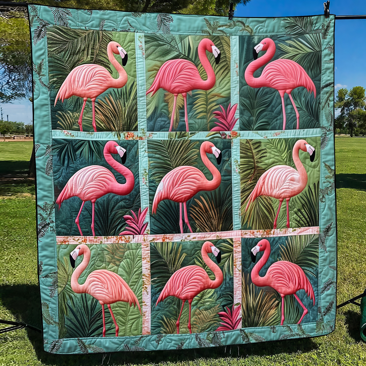 Cute Flamingo Quilted Blanket