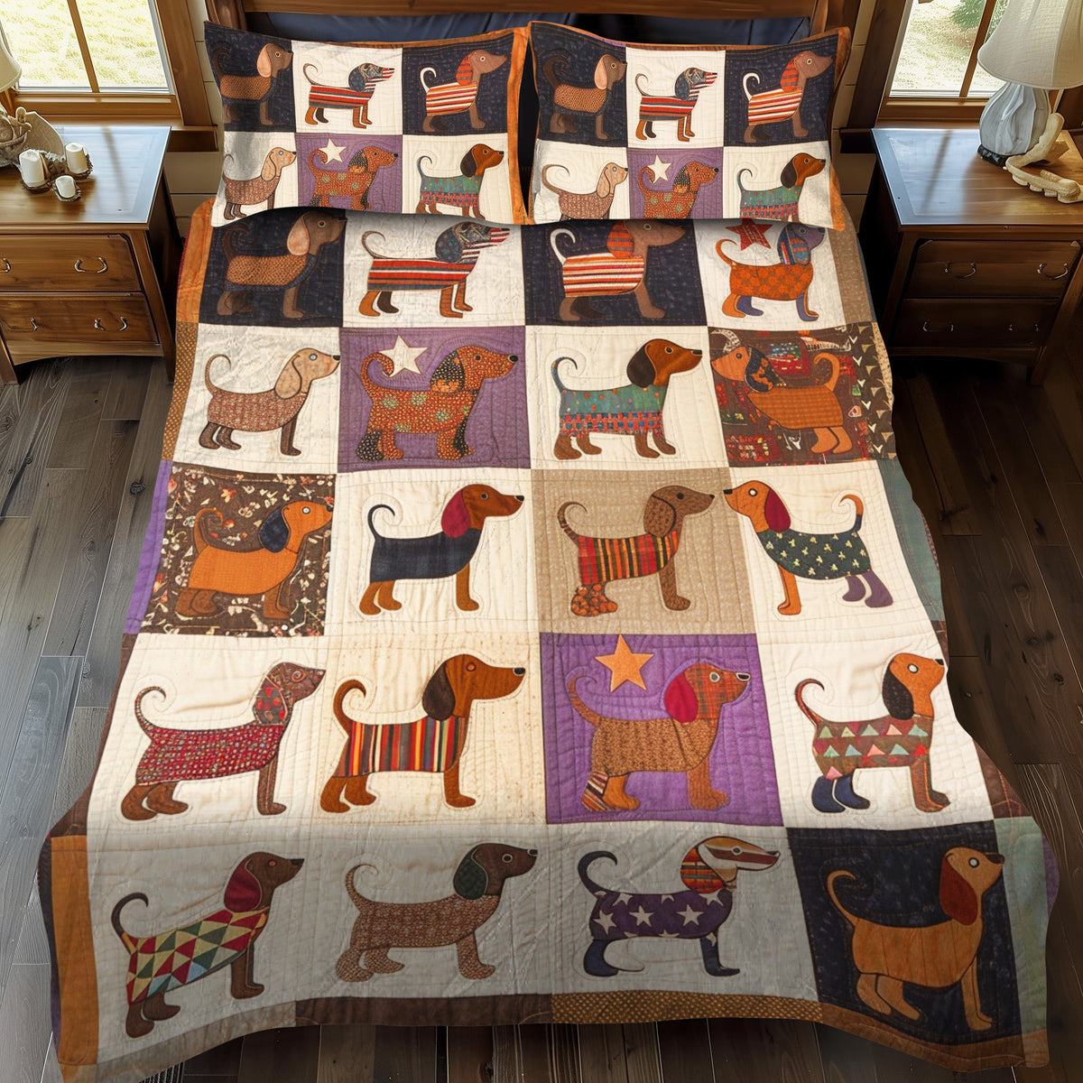 Dachshund Dreamscapes 3-Piece Quilted Bedding Set