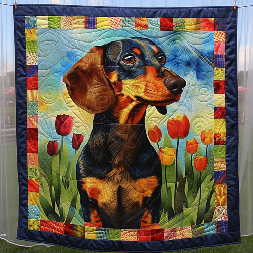 Dachshund Meadow Quilted Blanket