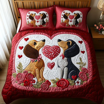 Dachshund Couple 3-Piece Quilted Bedding Set