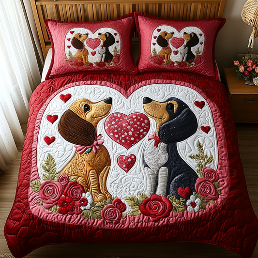 Dachshund Couple 3-Piece Quilted Bedding Set