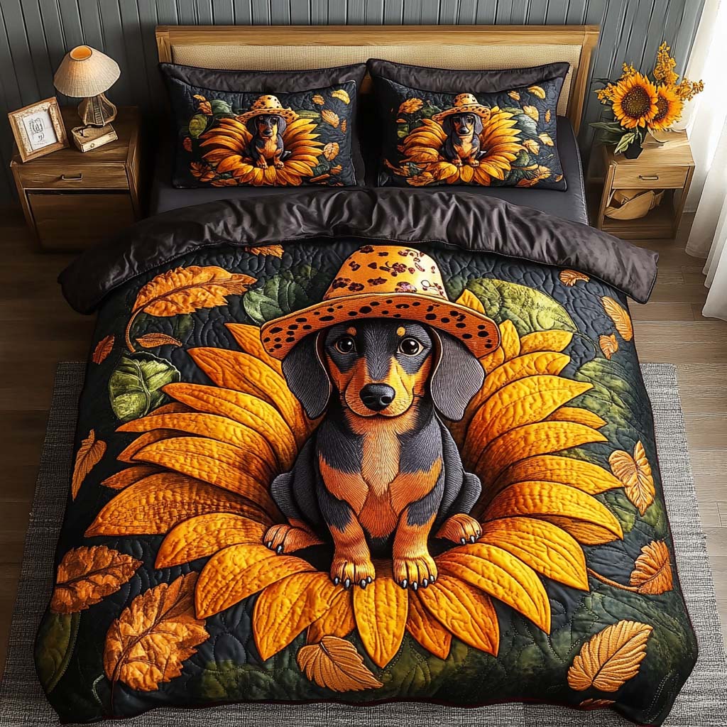 Dachshund 3-Piece Quilted Bedding Set