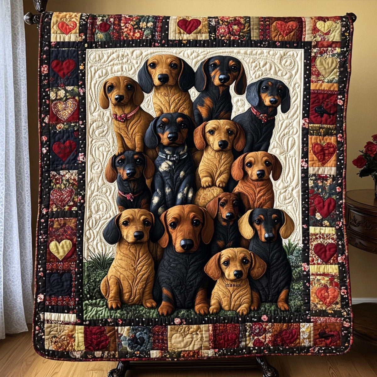Dachshund Snuggle Patch Quilted Blanket