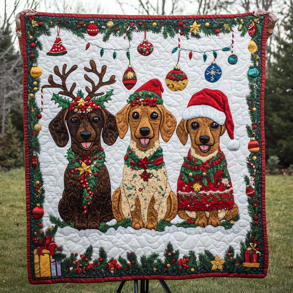 Dachshund Through the Snow Quilted Blanket