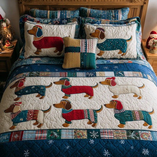 Dachshund in Knitwear 3-Piece Quilted Bedding Set