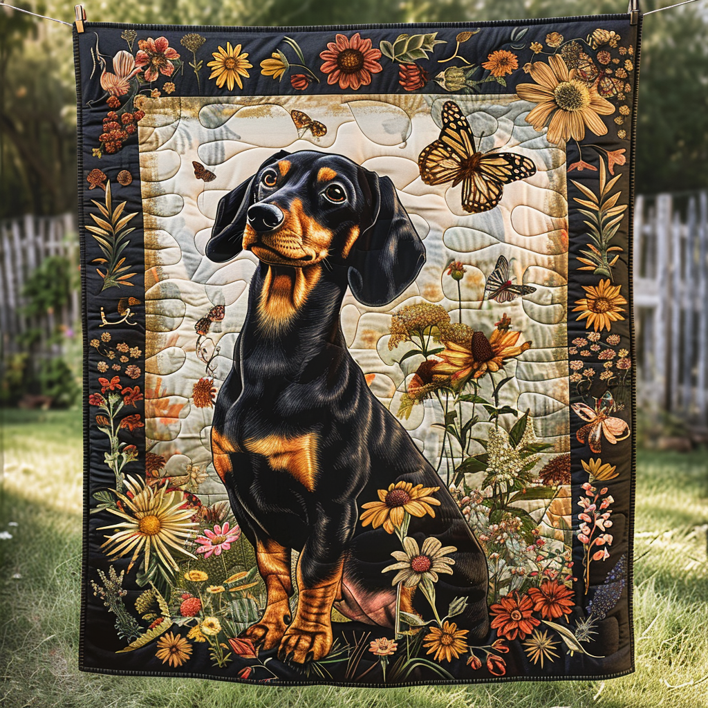 Daisy Dachshund Quilted Blanket