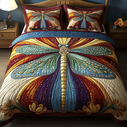 Dancing Dragonfly 3-Piece Quilted Bedding Set