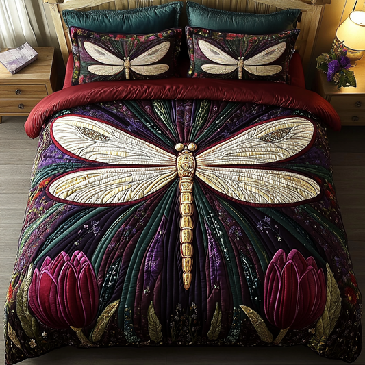 Dancing Dragonfly 3-Piece Quilted Bedding Set