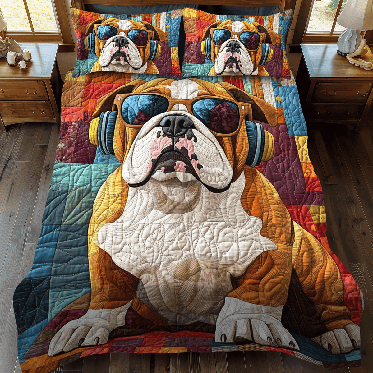 Dapper Bulldog 3-Piece Quilted Bedding Set