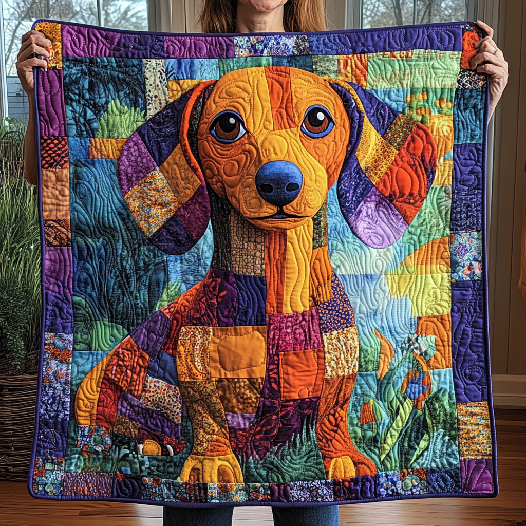 Dapper Dachshund Delight Quilted Blanket