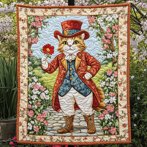 Dapper Feline in Bloom Quilted Blanket