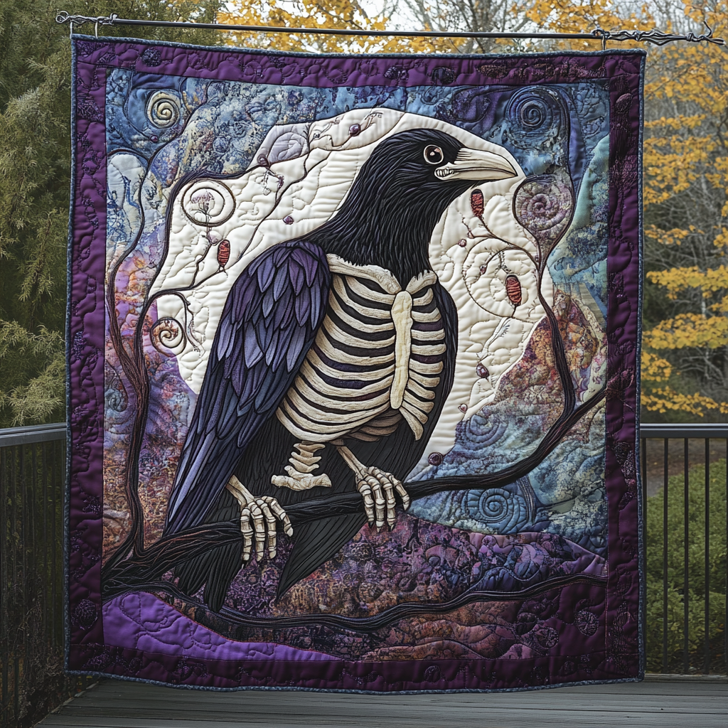 Dark Feathered Guardian Quilted Blanket