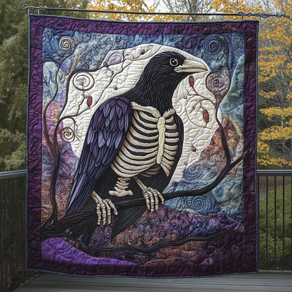 Dark Feathered Guardian Quilted Blanket