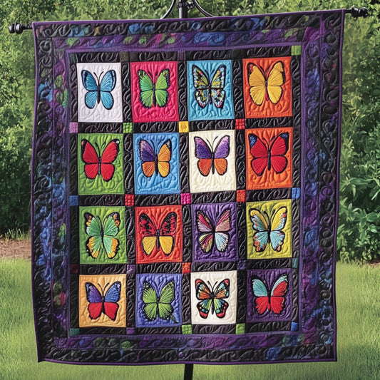 Dark Frame Butterflies Quilted Blanket