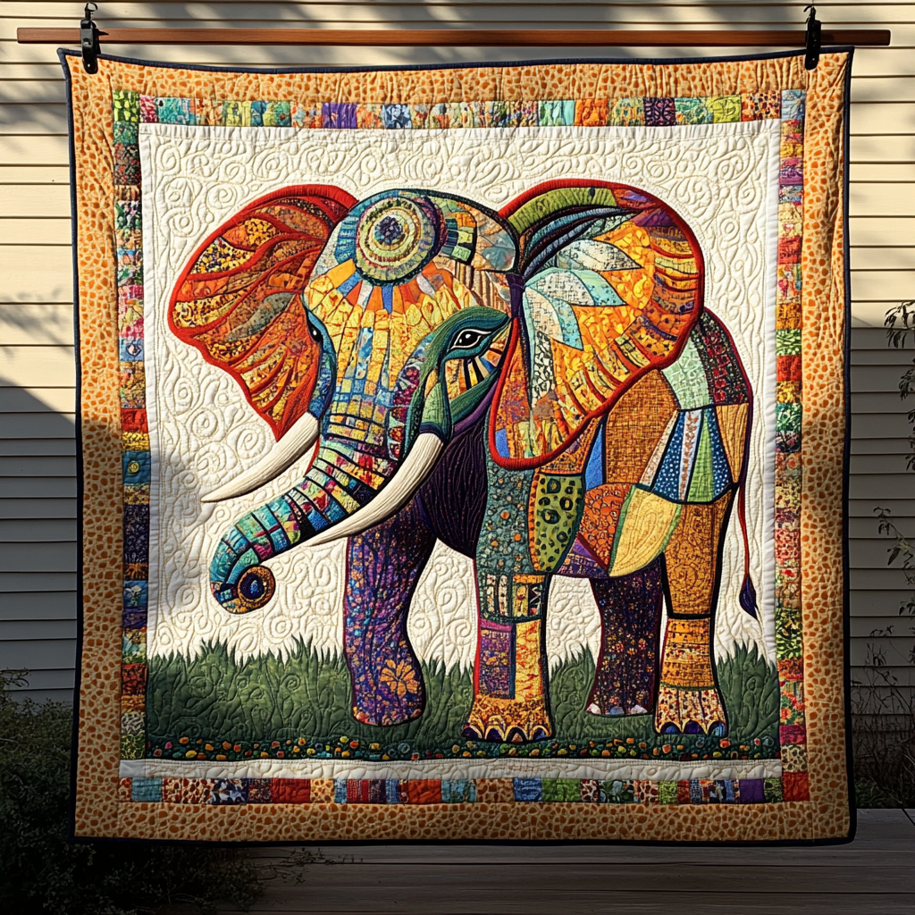 Dawn's Elephant Quilted Blanket