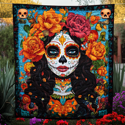 Day Of The Dead Catrina Quilted Blanket