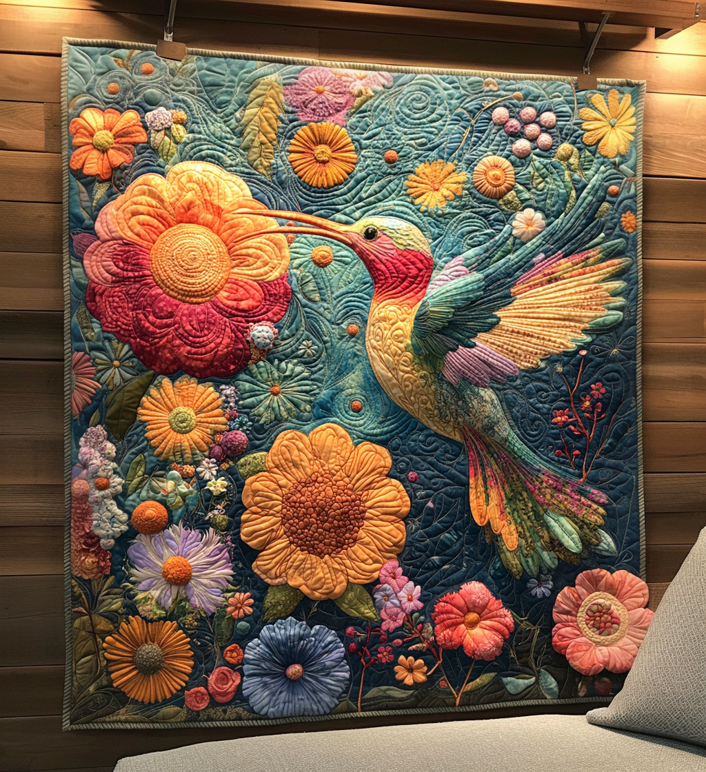 Daylight Hummingbird Quilted Blanket