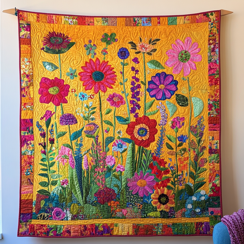 Dazzling Flowers Quilted Blanket