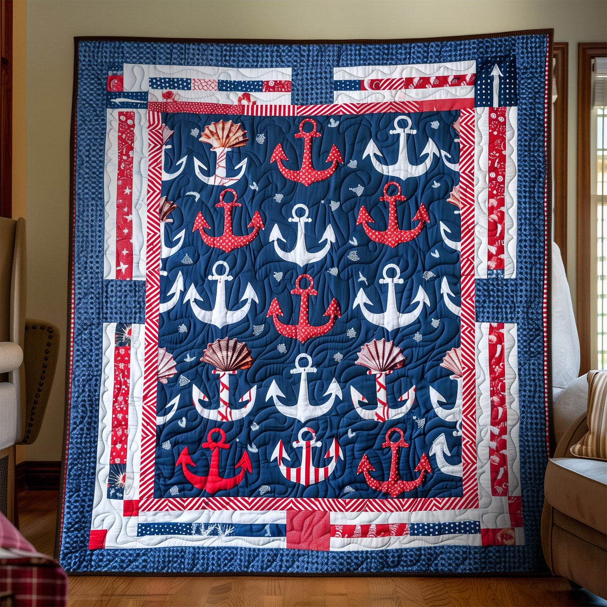Deep Sea Anchors Quilted Blanket