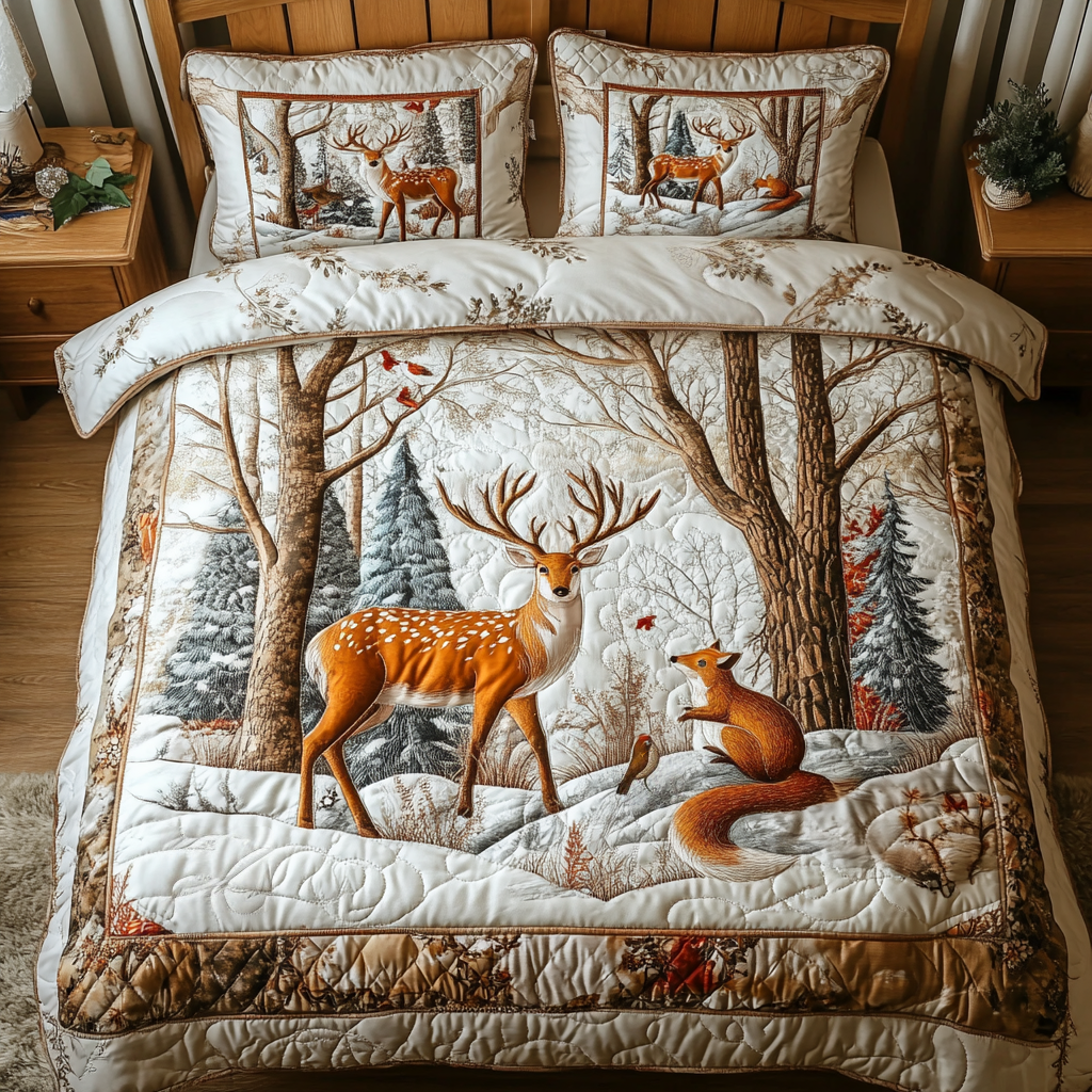 Deer Harmony 3-Piece Quilted Bedding Set
