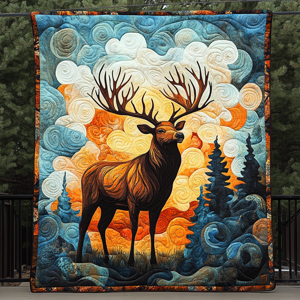 Deer Cloud Quilted Blanket