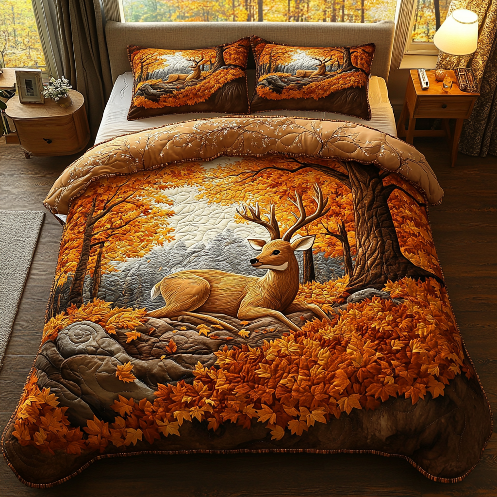 Deer Light 3-Piece Quilted Bedding Set
