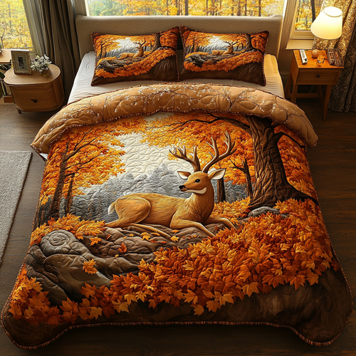 Deer Light 3-Piece Quilted Bedding Set