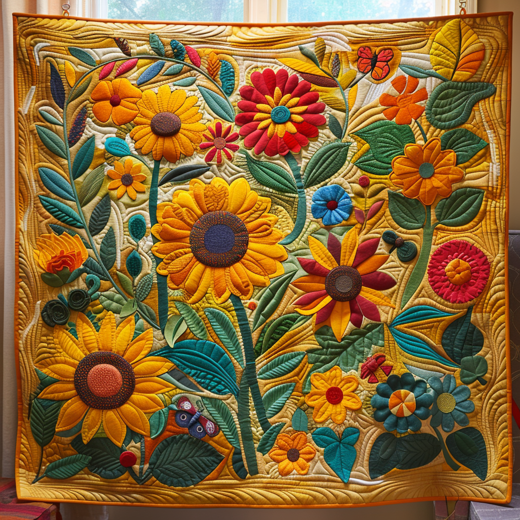 Delightful Sunflowers Quilted Blanket