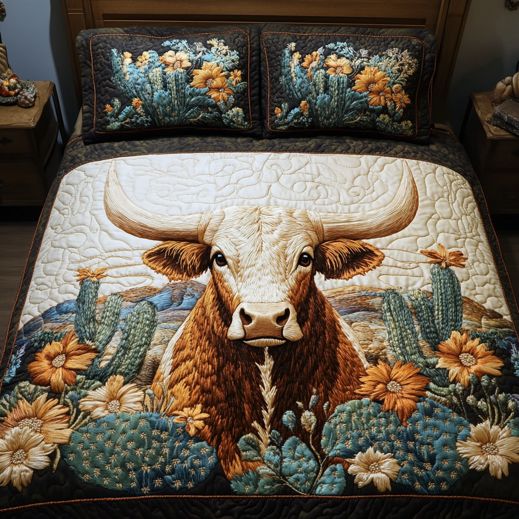 Desert Longhorn 3-Piece Quilted Bedding Set