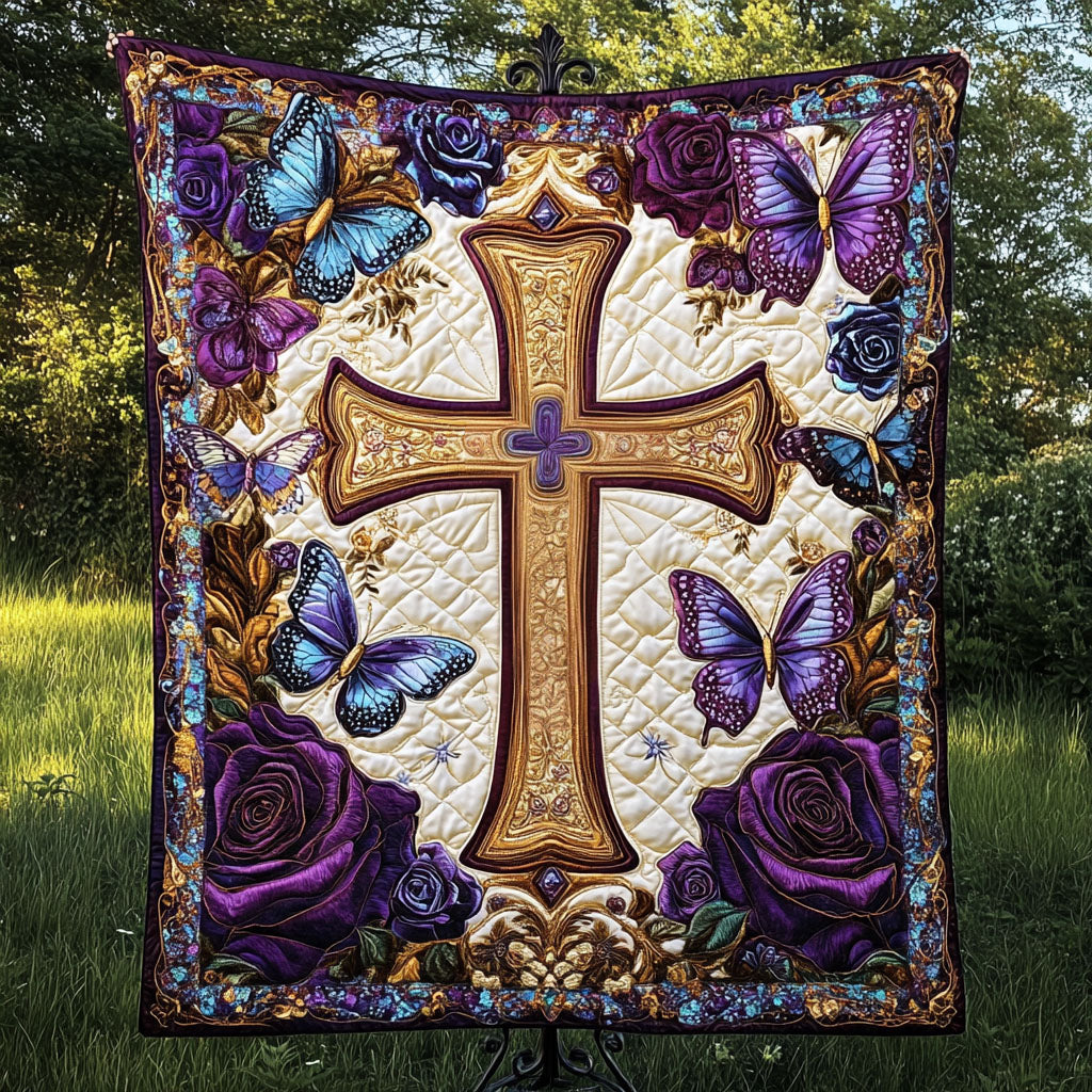 Divine Butterfly Cross Quilted Blanket