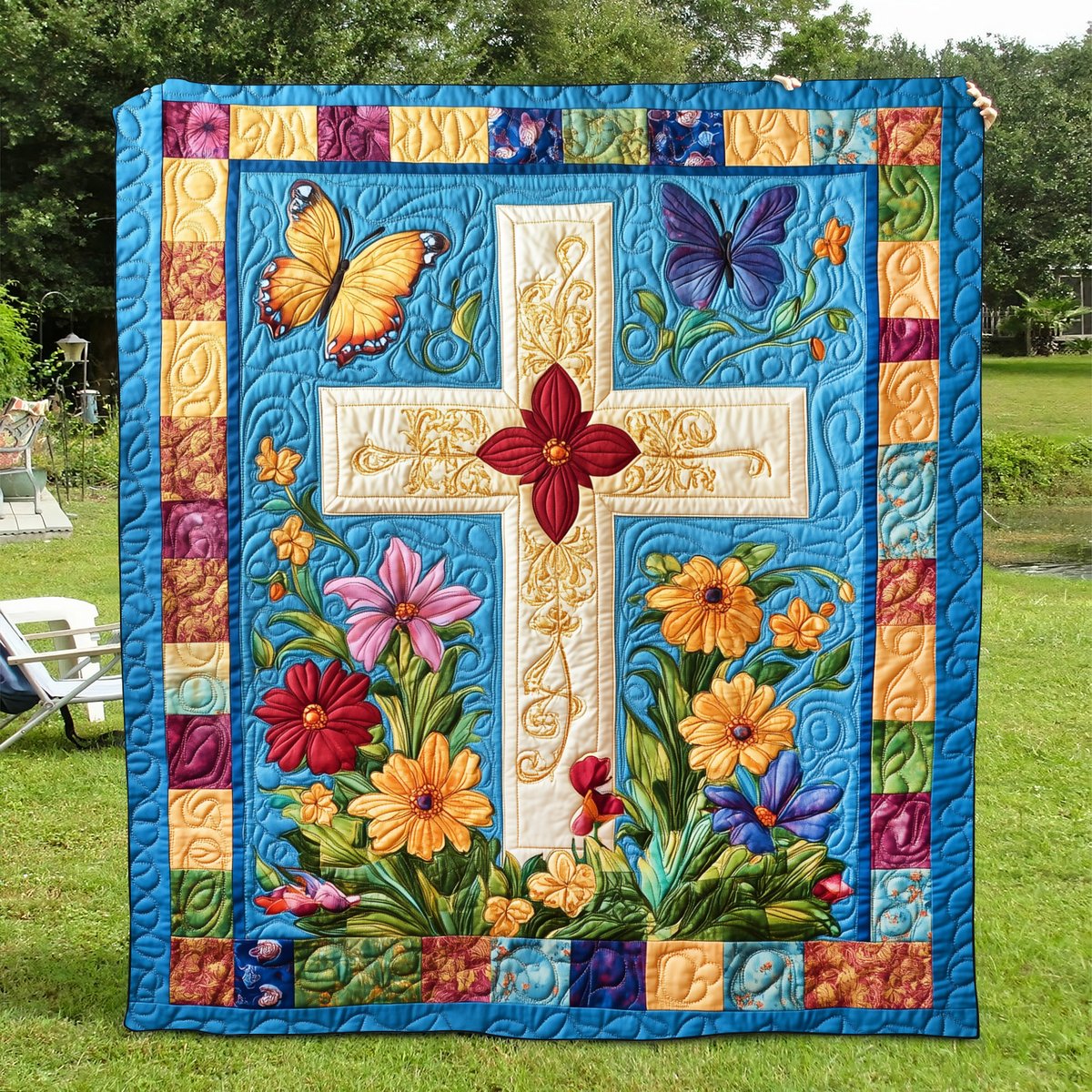 Divine Cross Quilted Blanket