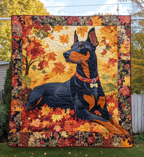 Doberman Guardian Quilted Blanket