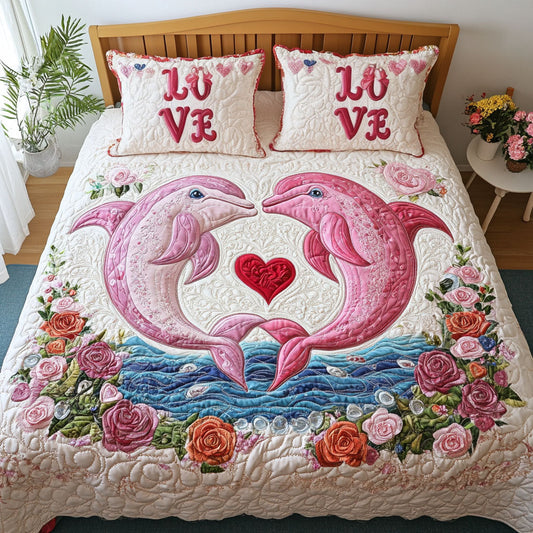 Dolphin Harmony 3-Piece Quilted Bedding Set