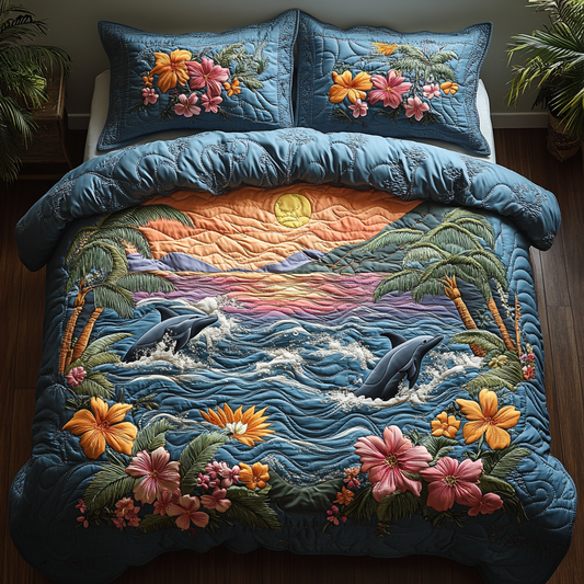 Dolphin Splash 3-Piece Quilted Bedding Set