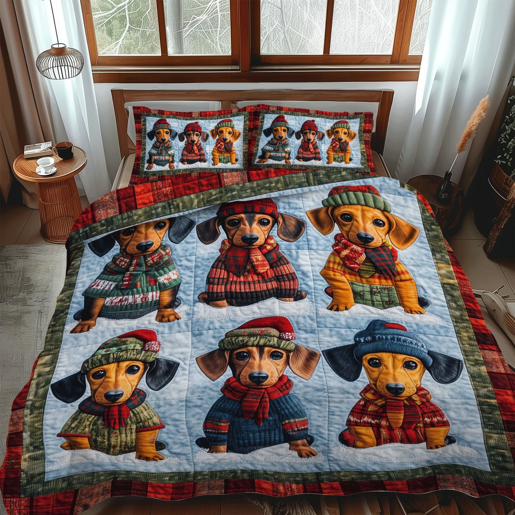 Doxie Ugly Sweater 3-Piece Quilted Bedding Set