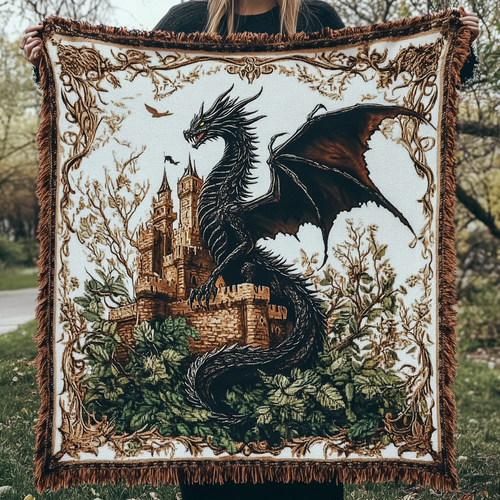 Dragon Fortress Woven Throw Blanket