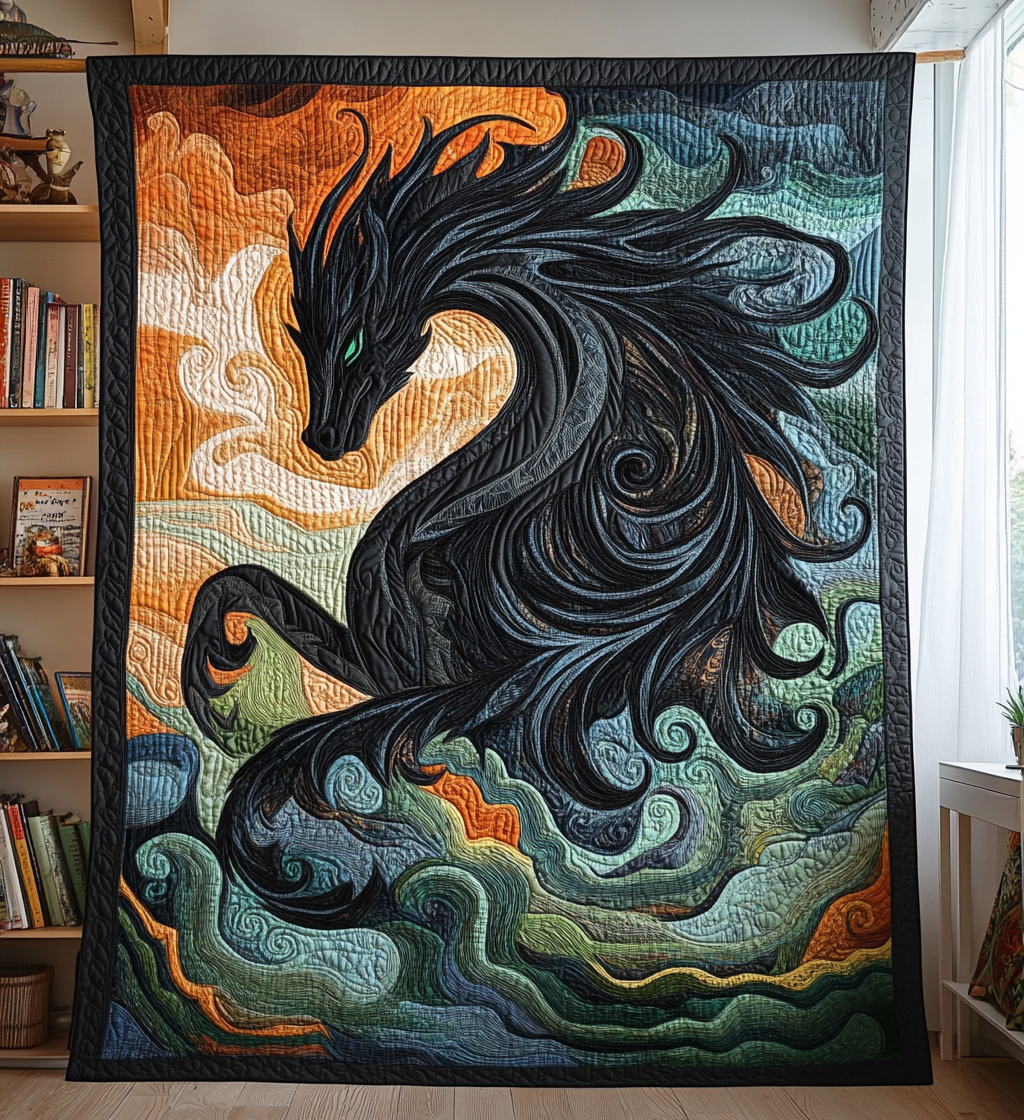 Dragon Obsidian Quilted Blanket