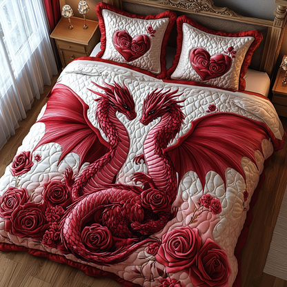 Dragon Couple 3-Piece Quilted Bedding Set
